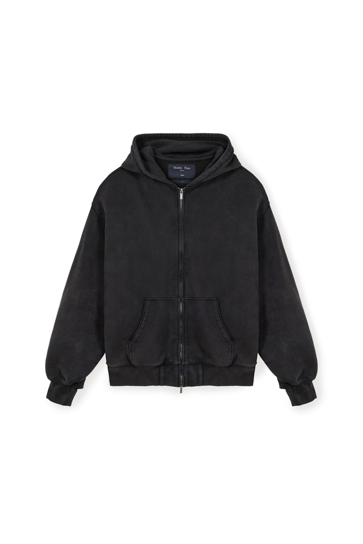 matinkim BACK LOGO WASHED HOODY ZIP UP FOR MEN IN CHARCOAL