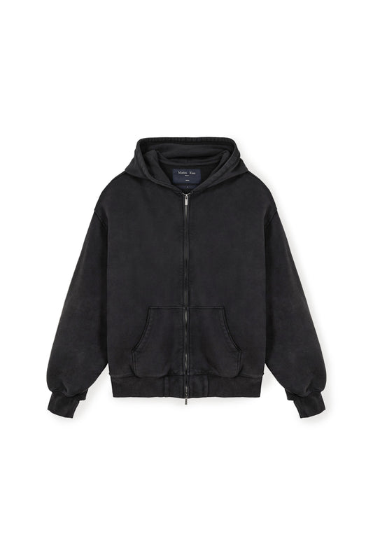 matinkim BACK LOGO WASHED HOODY ZIP UP FOR MEN IN CHARCOAL