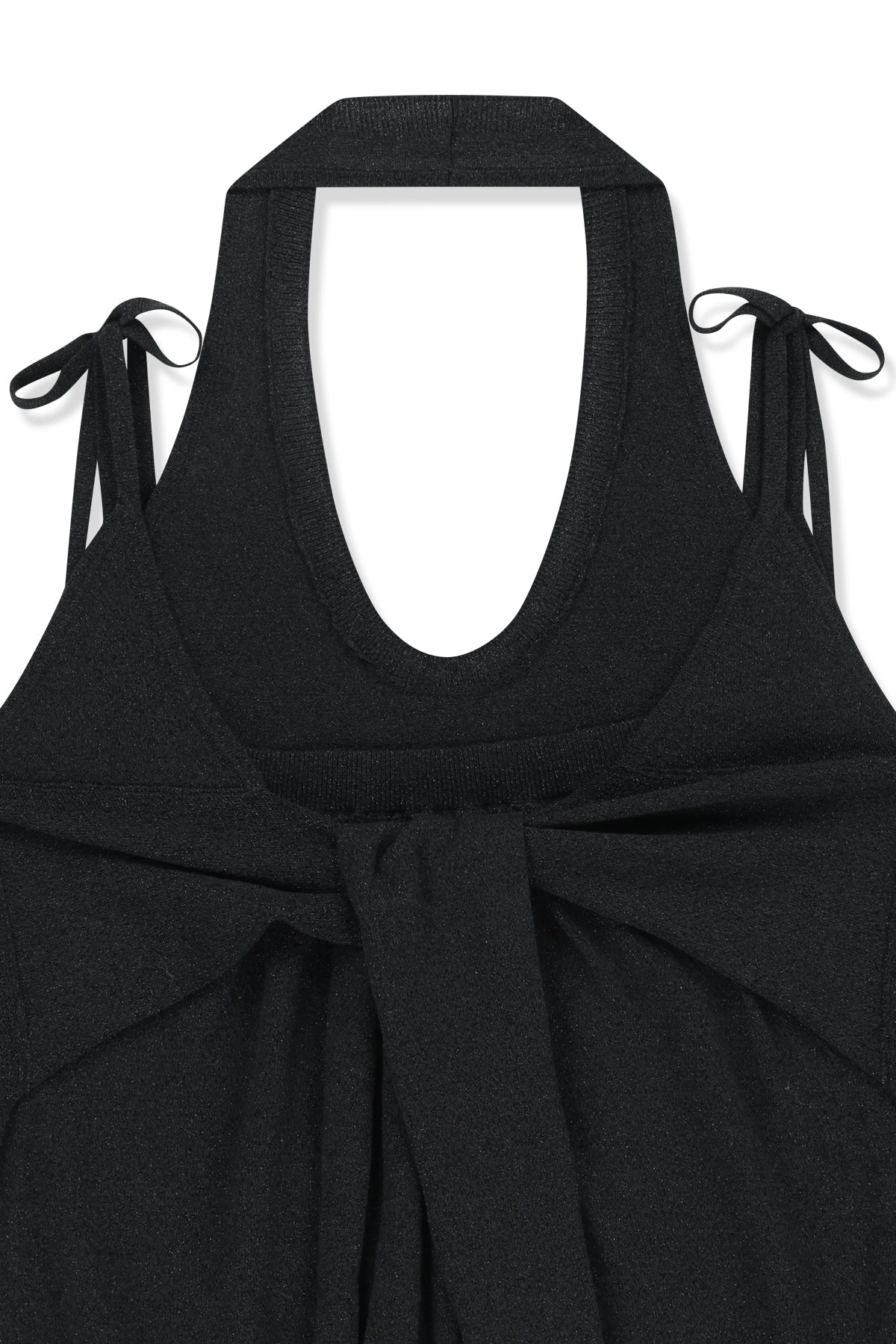 matinkim LAYERED TIE HALTER NECK KNIT TOP IN BLACK