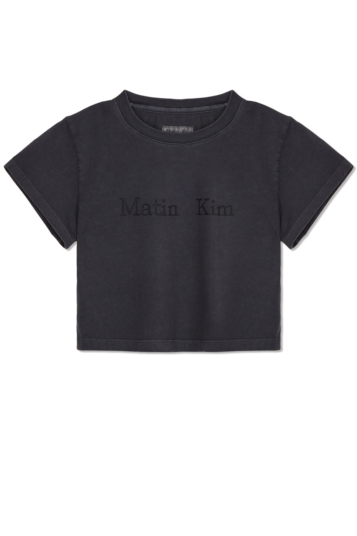 matinkim PIGMENT LOGO CROP TOP IN DARK GREY