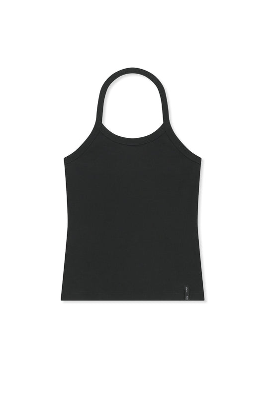 matinkim LABEL DETAIL HALTER TANK TOP IN BLACK