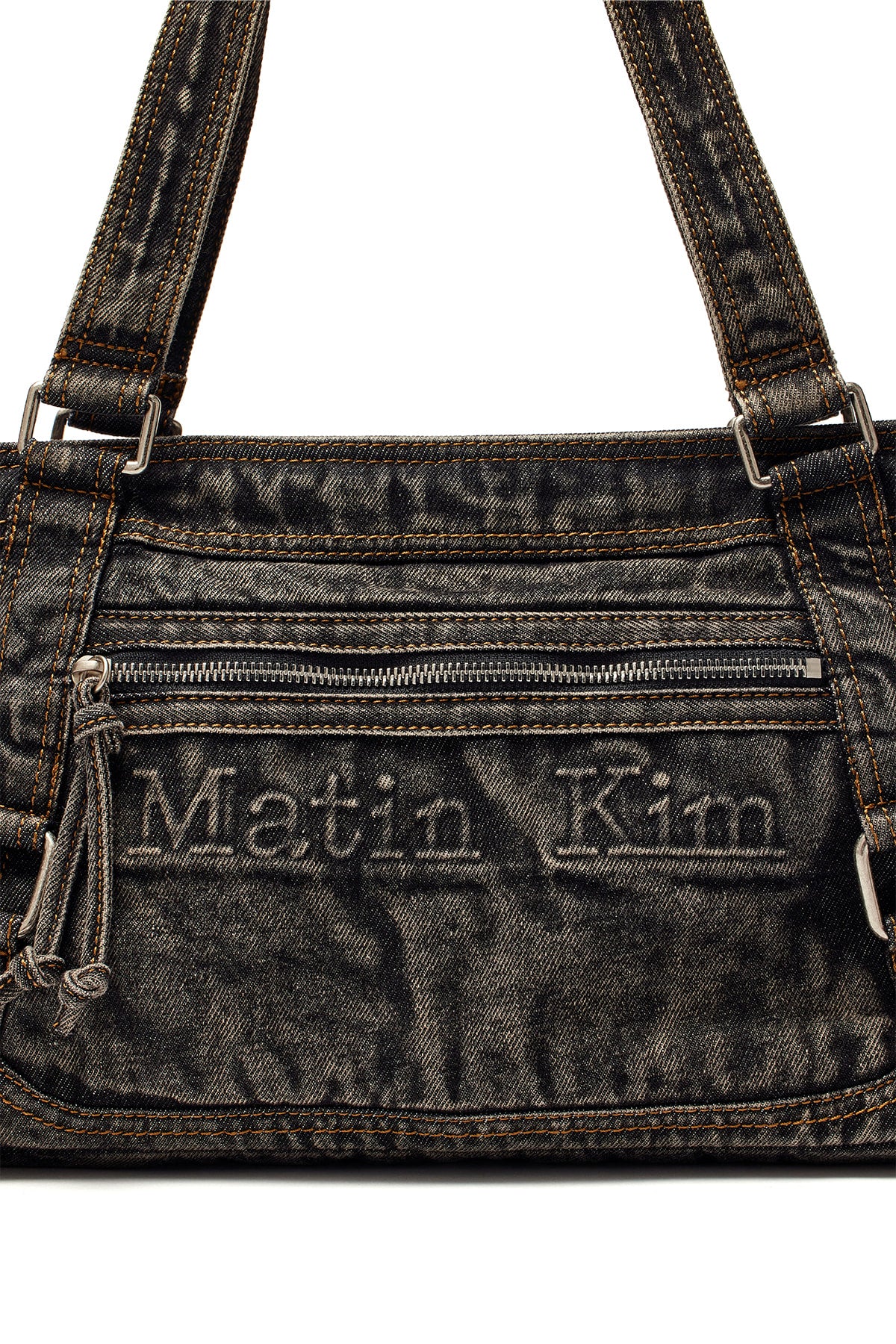 matinkim MATIN WASHED DENIM SQUARE BAG IN BLACK