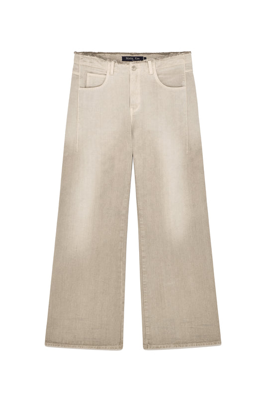 matinkim BACK PINTUCK WAISTLESS DENIM PANTS FOR MEN IN LIGHT BEIGE