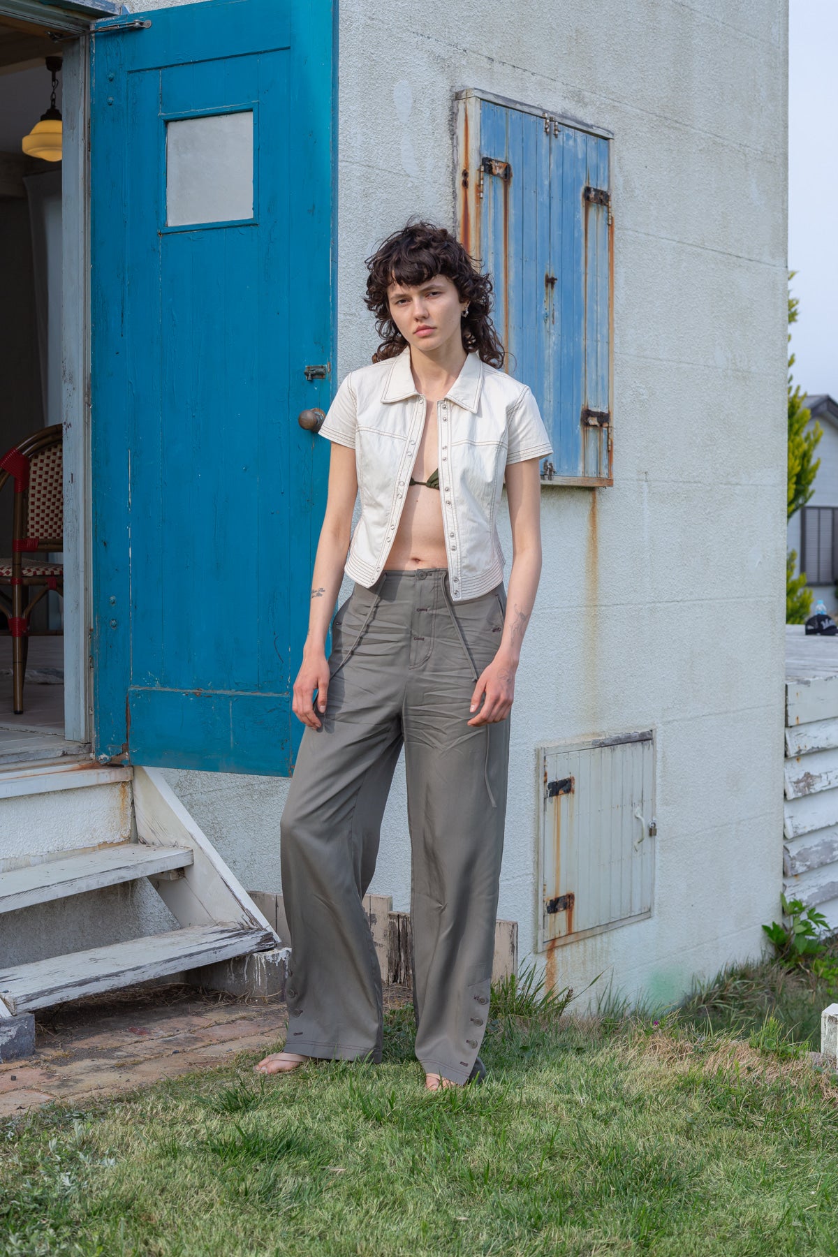 matinkim BUTTON POINT STRING WIDE PANTS IN KHAKI