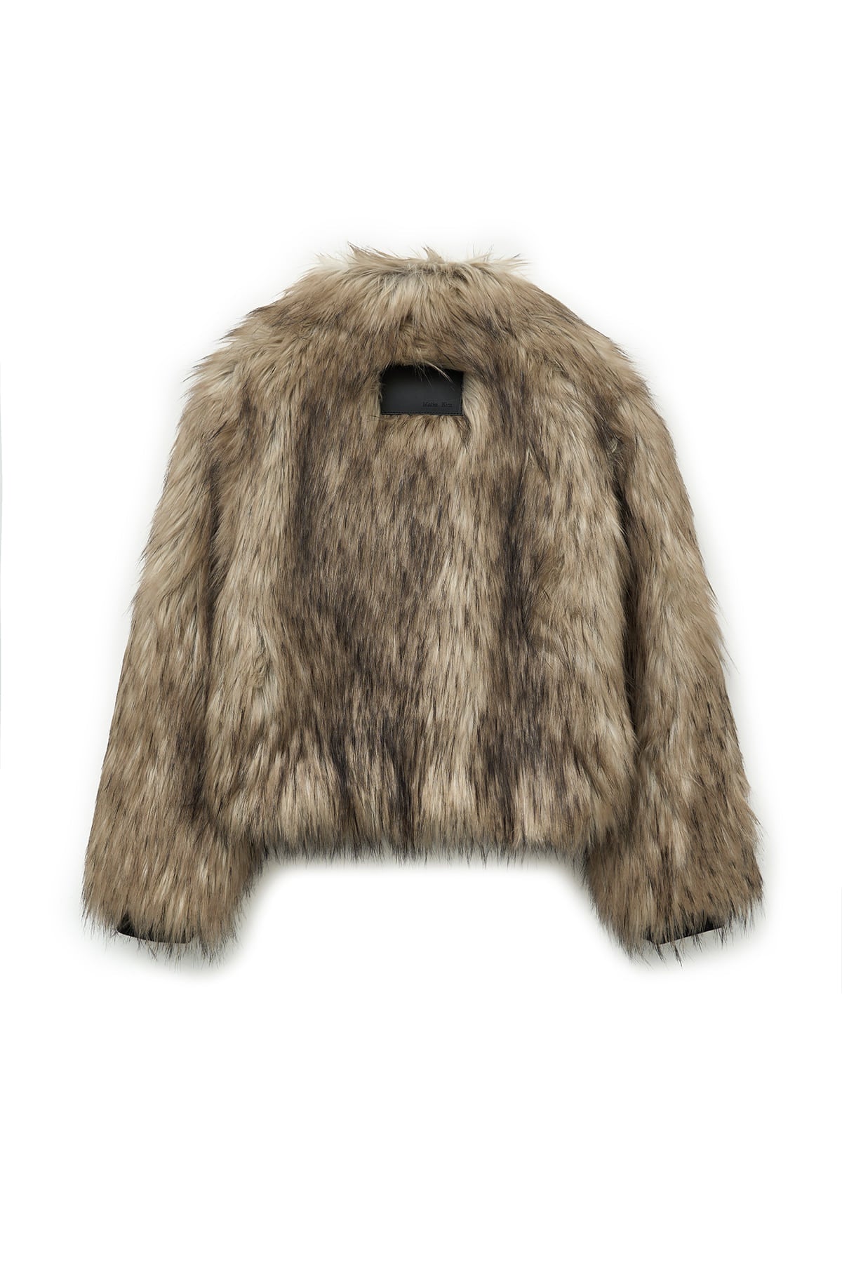 matinkim NECK BUCKLE CROP FUR JUMPER IN BEIGE