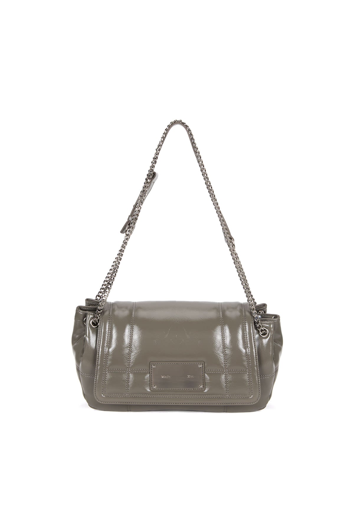 matinkim GLOSSY QUILTING MEDIUM CHAIN BAG IN GREY