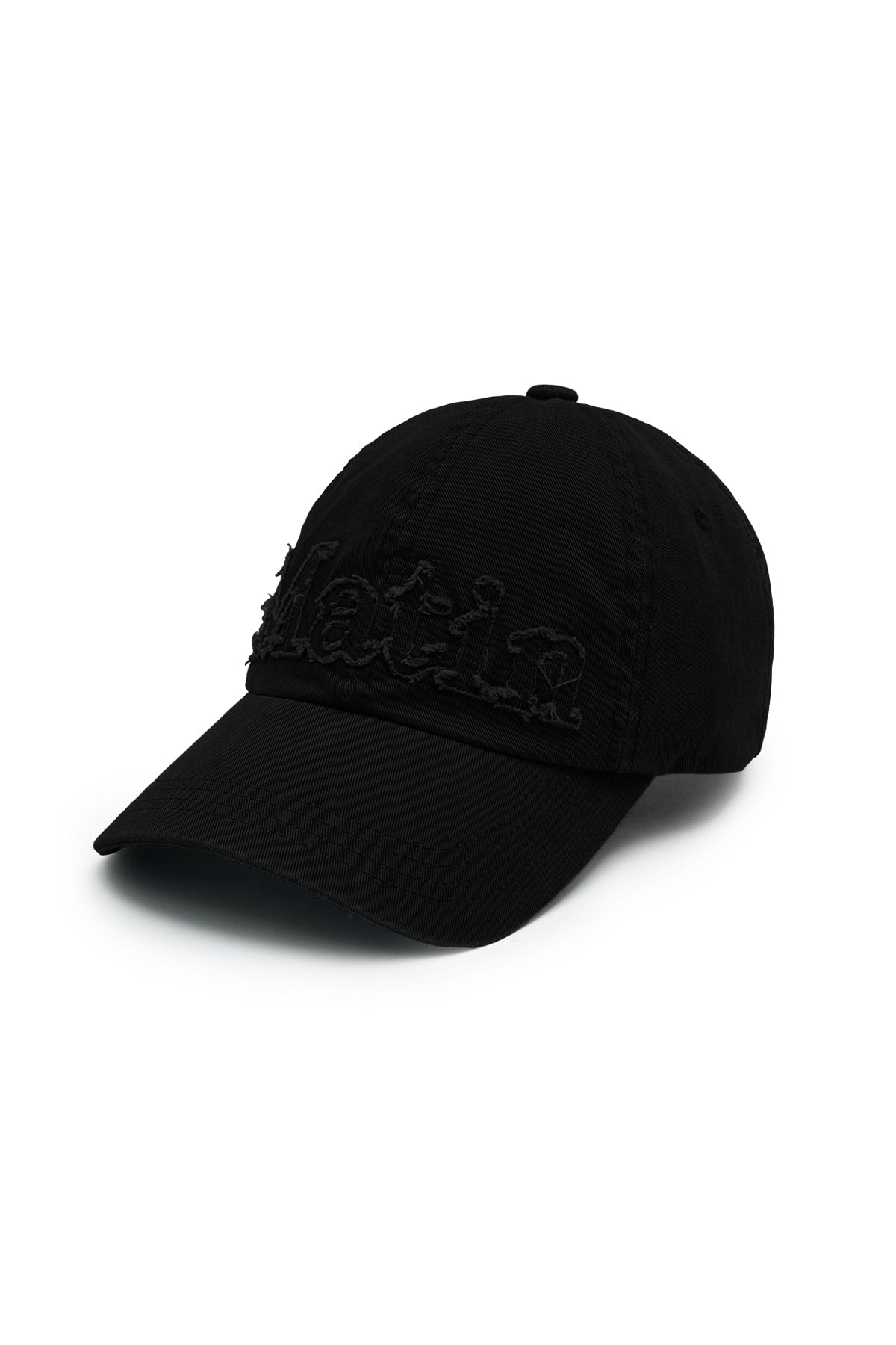 matinkim ROUGH CUT APPLIQUE BALL CAP IN BLACK
