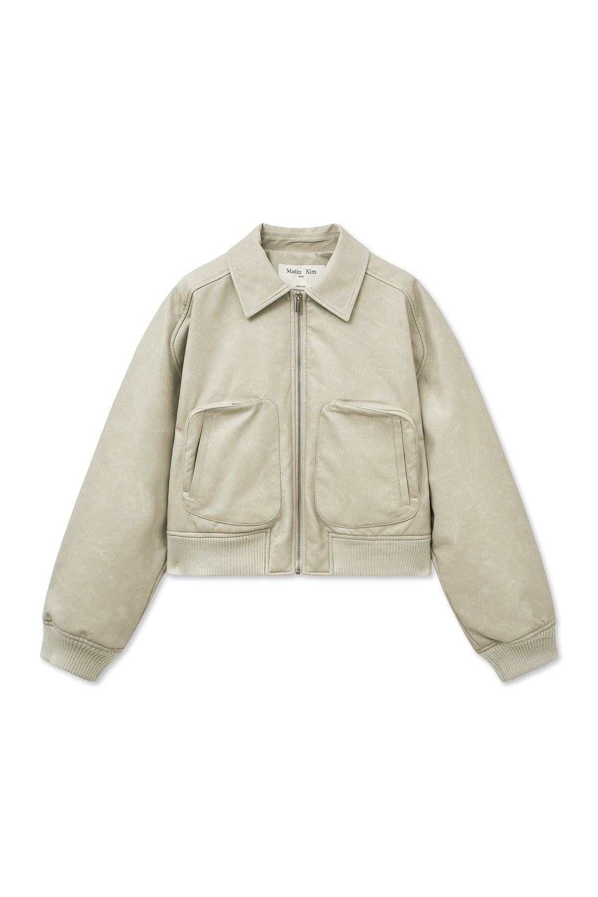 matinkim FAUX LEATHER OUT POCKET JUMPER IN LIGHT GREY