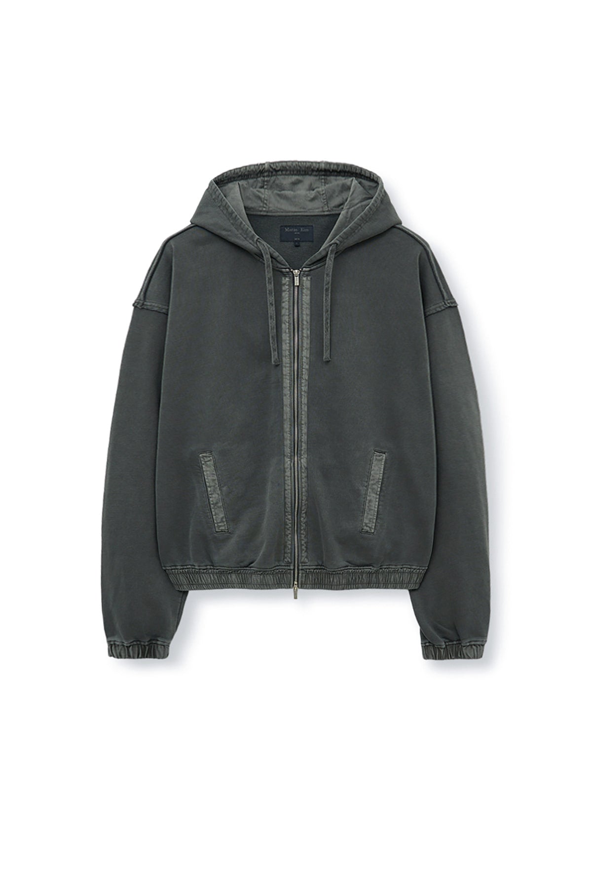 matinkim BACK LOGO PIGMENT DYED ZIP UP HOODY FOR MEN IN CHARCOAL