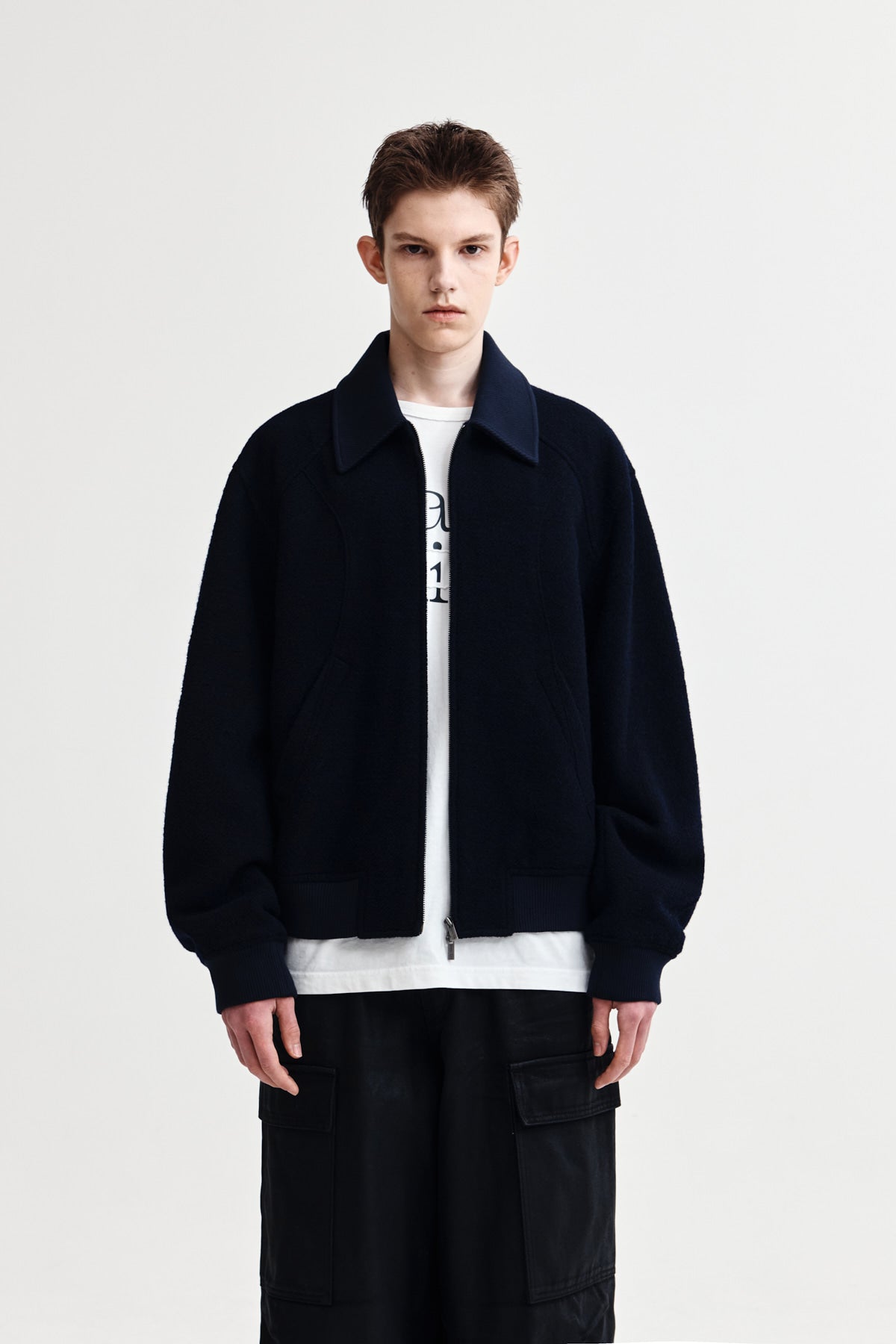 matinkim CURVED POINT WOOL JUMPER FOR MEN IN NAVY