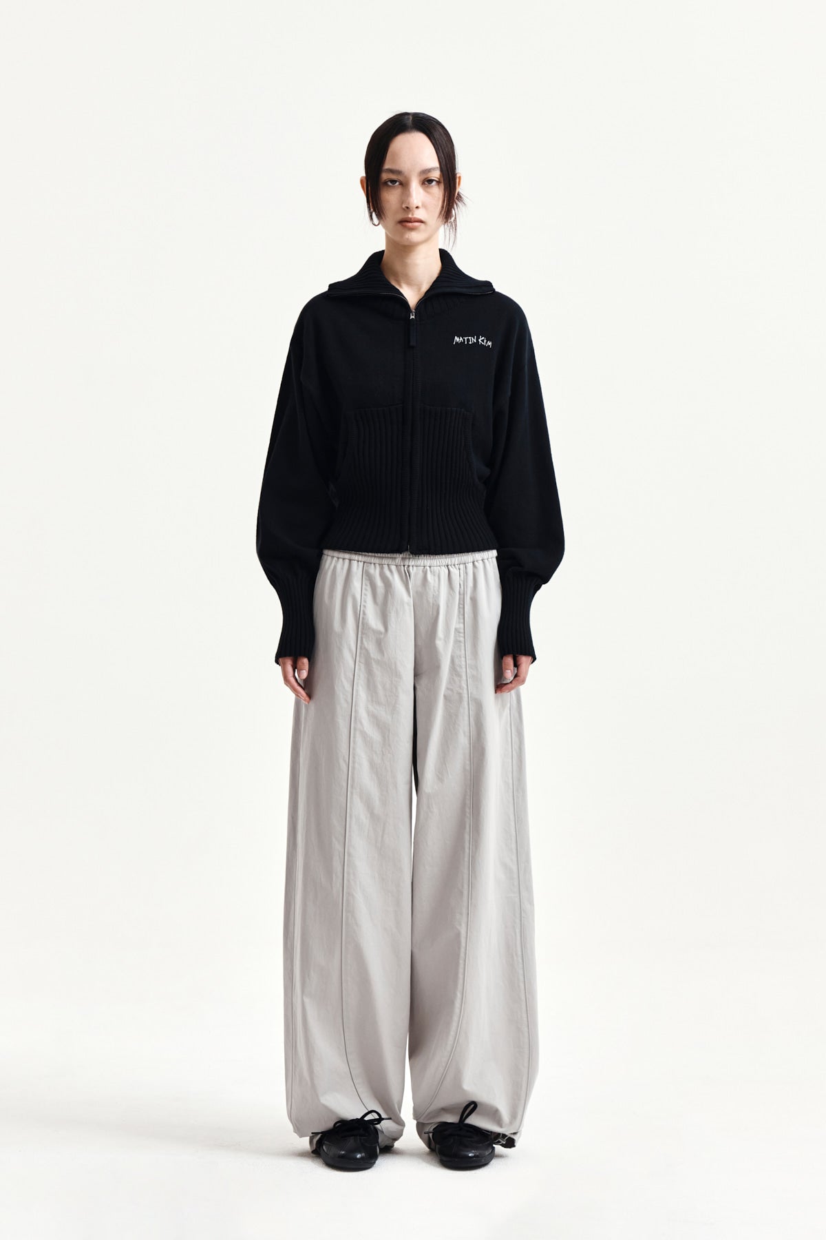 matinkim MULTI PANEL WIDE PANTS IN LIGHT GREY