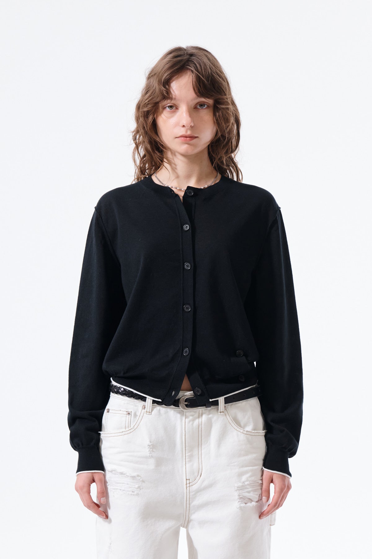 matinkim BACK LOGO SHEER CARDIGAN FOR WOMEN IN BLACK