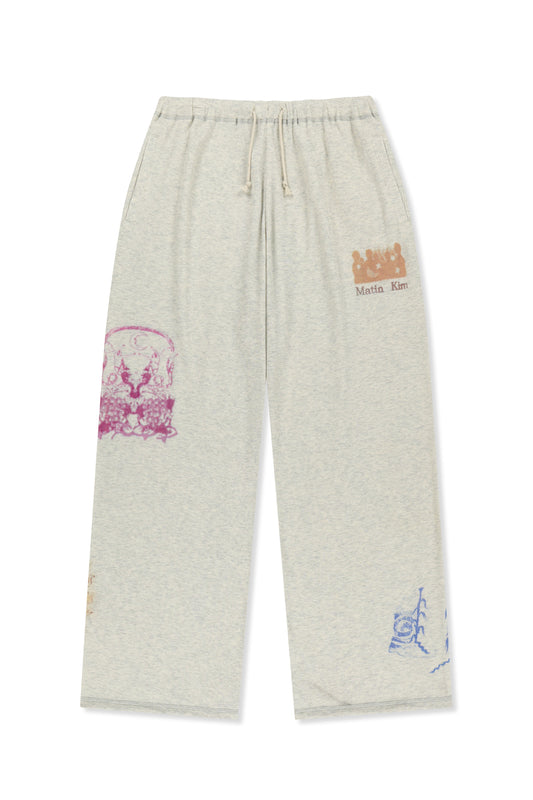 matinkim SKETCH GRAFFITI WAFFLE PANTS IN LIGHT BEIGE