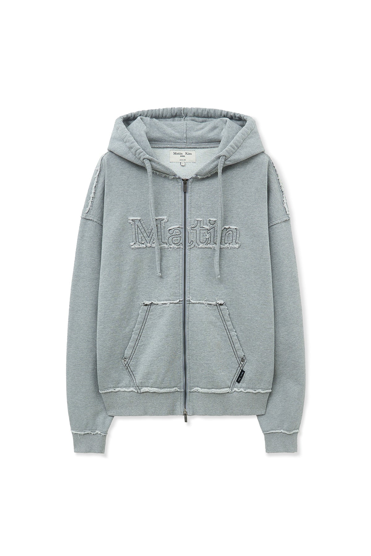 matinkim RAW CUT APPLIQUE HOODY ZIP UP IN GREY