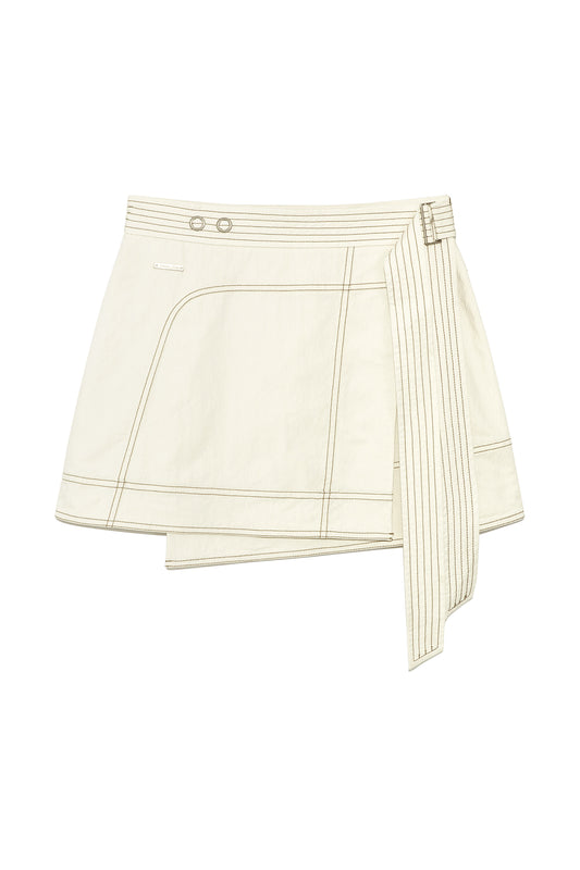 matinkim STITCH POINT BELTED WRAP SKIRT IN LIGHT BEIGE