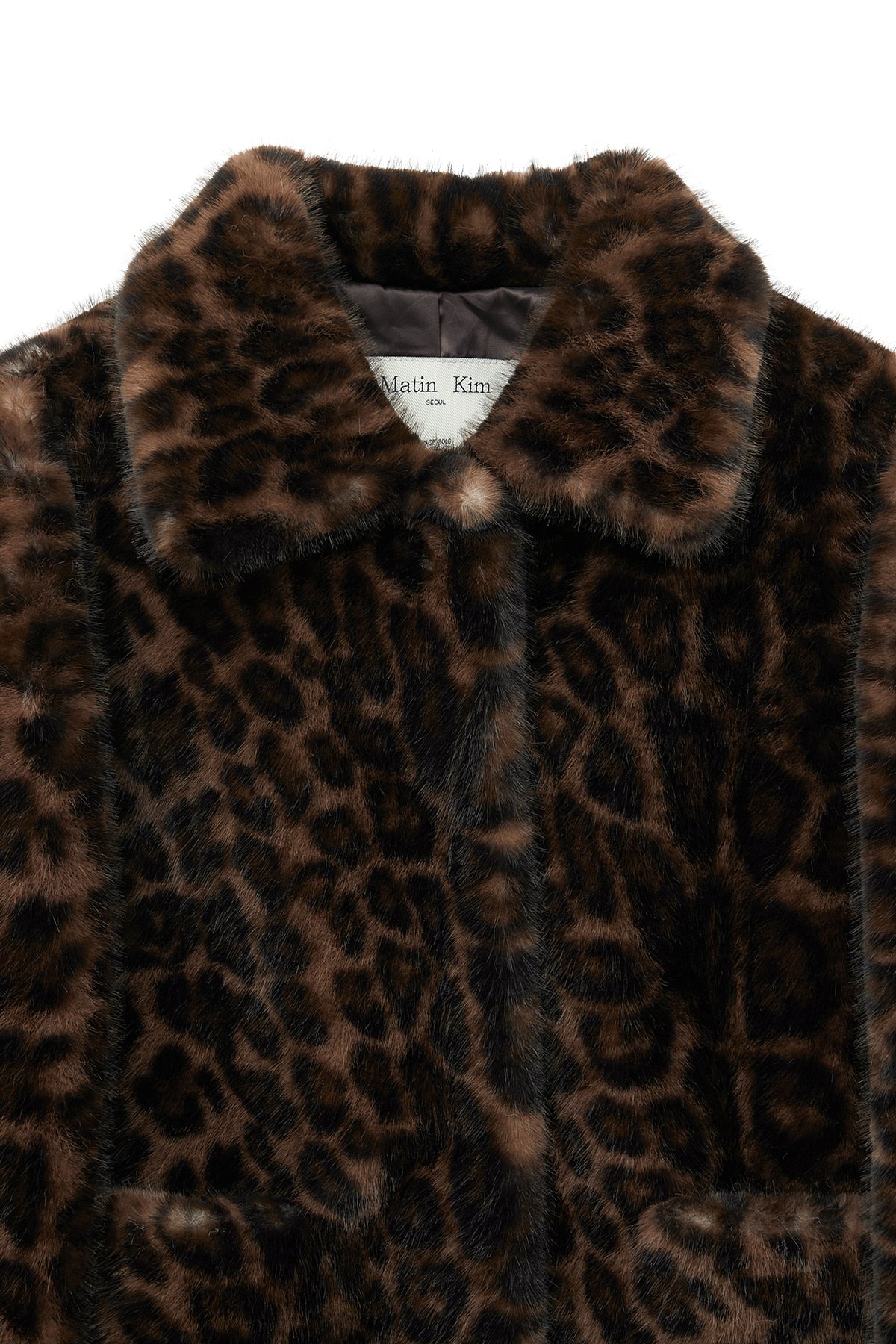 matinkim LEOPARD FUR CROP JACKET IN BROWN