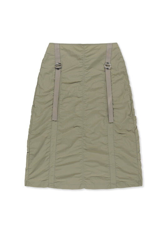 matinkim NYLON SHIRRING MIDI SKIRT IN LIGHT KHAKI
