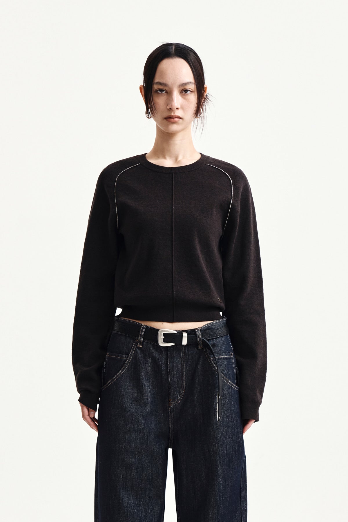 matinkim RAGLAN SLEEVE KNIT PULLOVER IN DARK BROWN