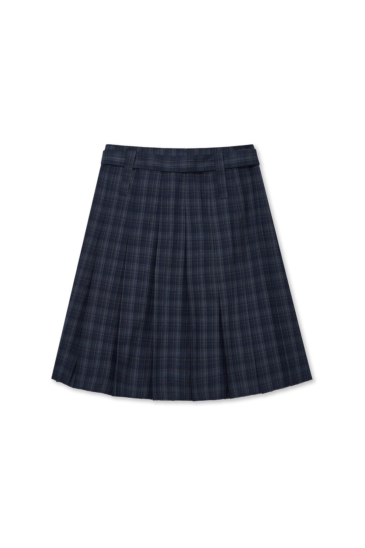 matinkim BELTED SLIT PLEAT SKIRT IN NAVY