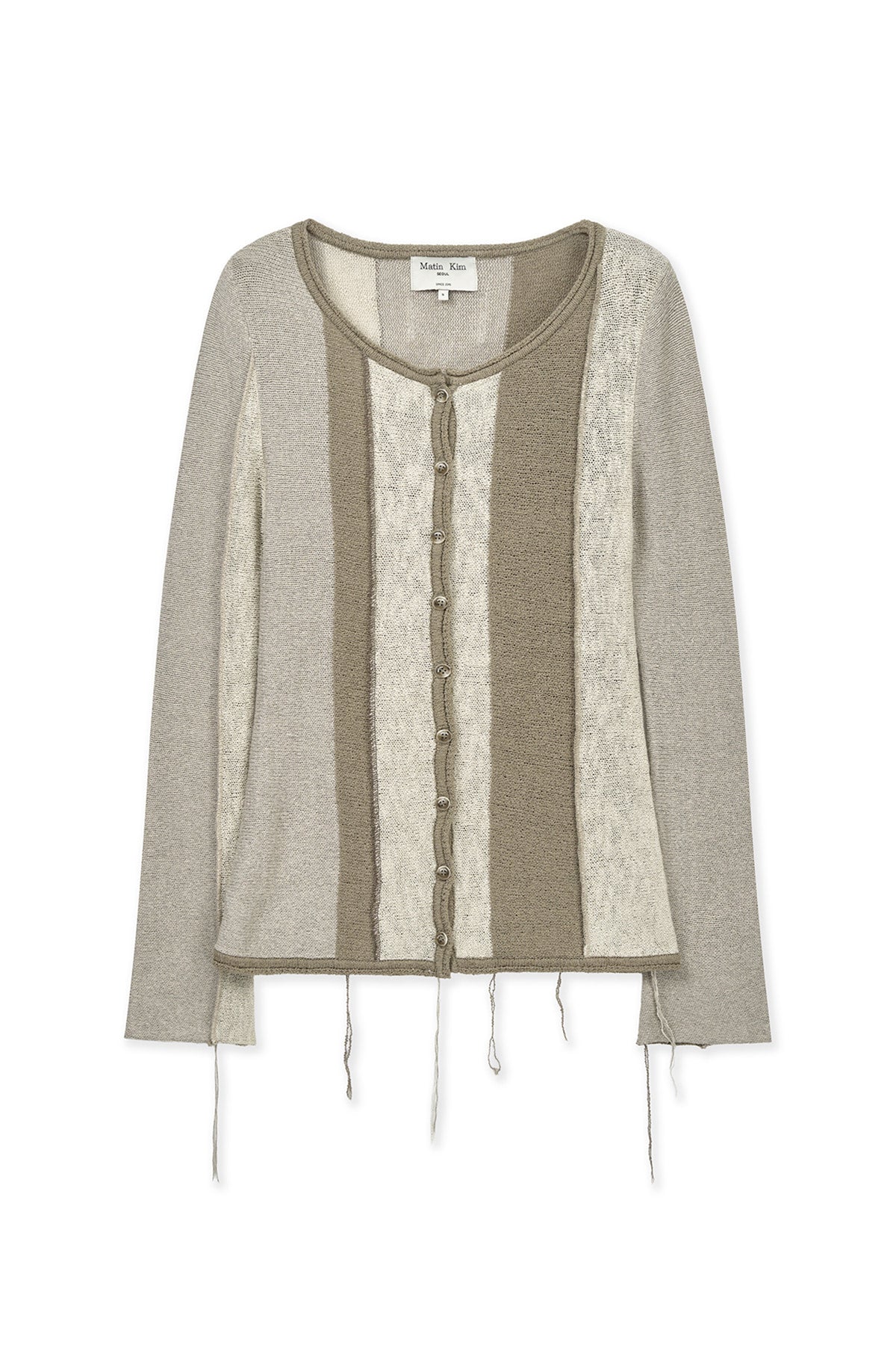matinkim COLOR BLOCK SLIM KNIT CARDIGAN IN BEIGE