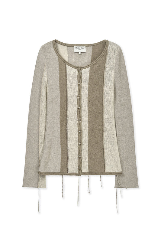 matinkim COLOR BLOCK SLIM KNIT CARDIGAN IN BEIGE
