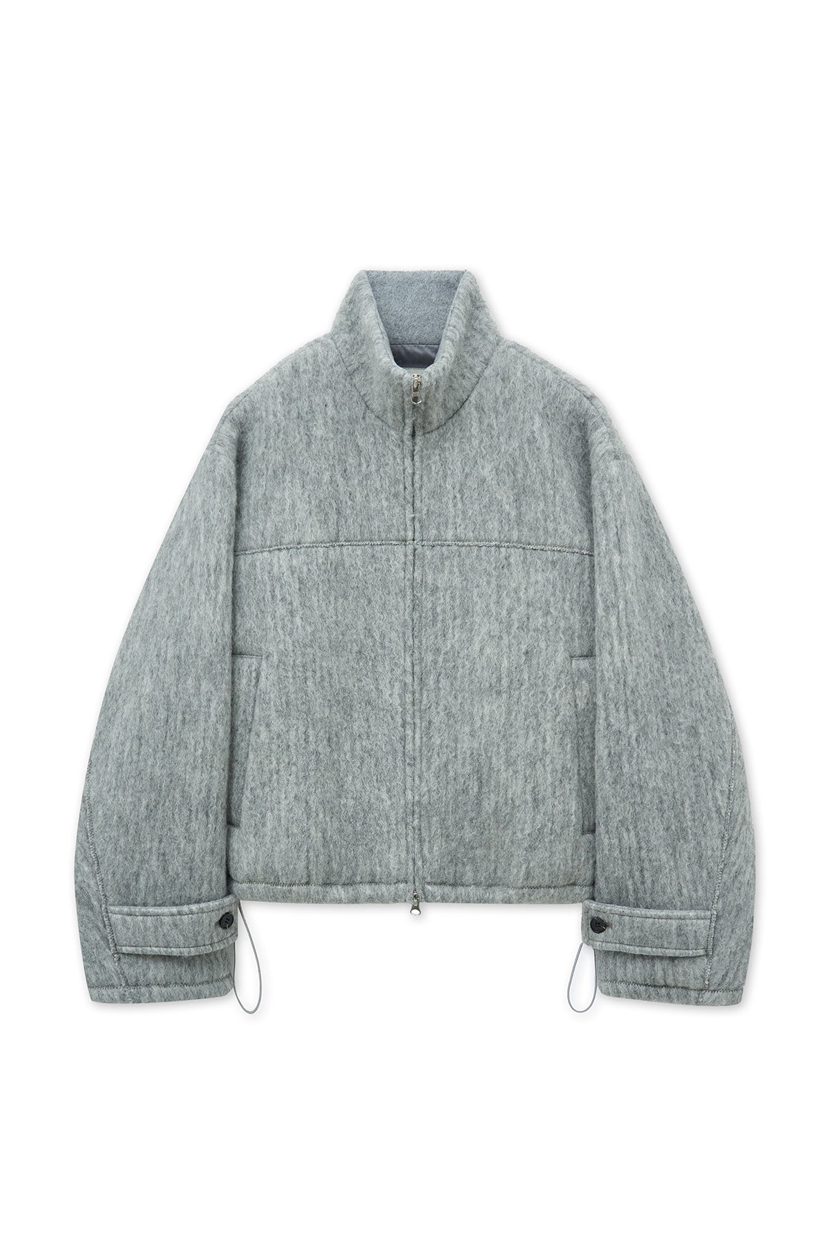 matinkim HAIRY HIGH NECK ZIP UP JUMPER IN LIGHT GREY