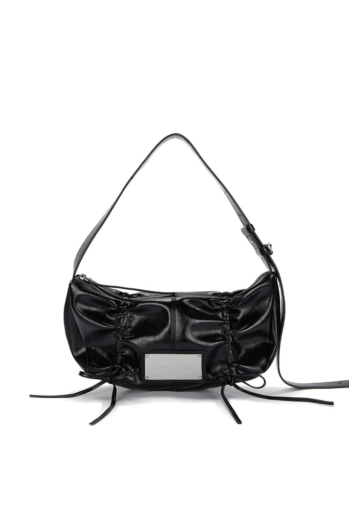 matinkim HALF SHIRRING RIBBON ROUND BAG IN BLACK