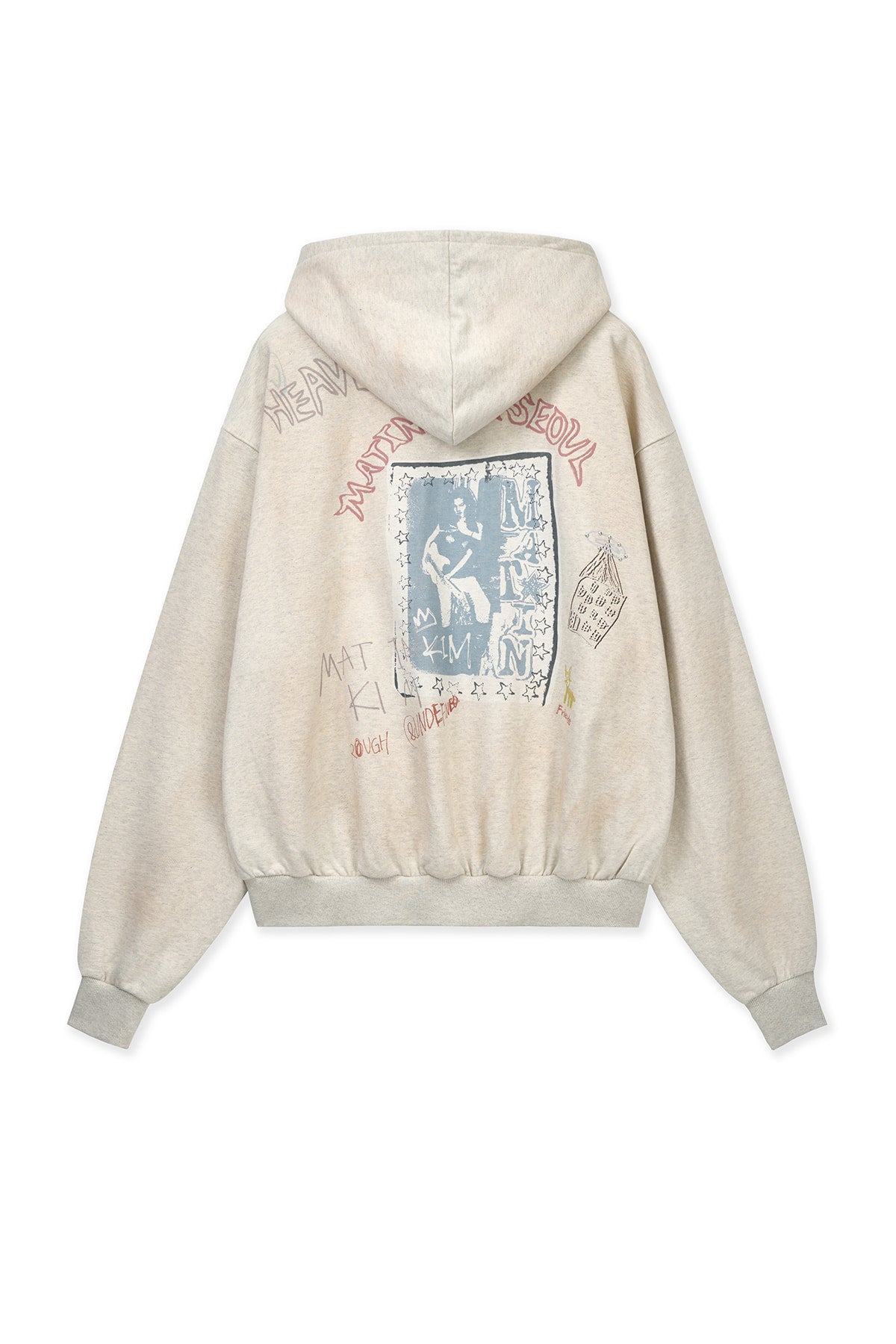 matinkim VINTAGE WASHED GRAFFITI HOODY ZIP UP IN BEIGE