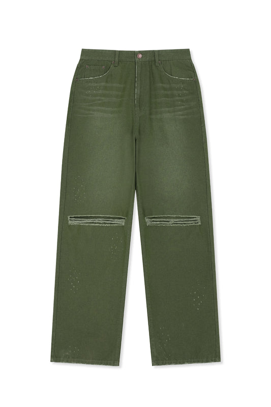 matinkim DISTRESSED DENIM PANTS FOR MEN IN KHAKI