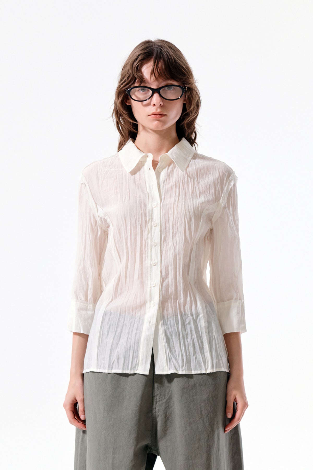 matinkim RAW EDGE CRINKLE BLOUSE IN CREAM