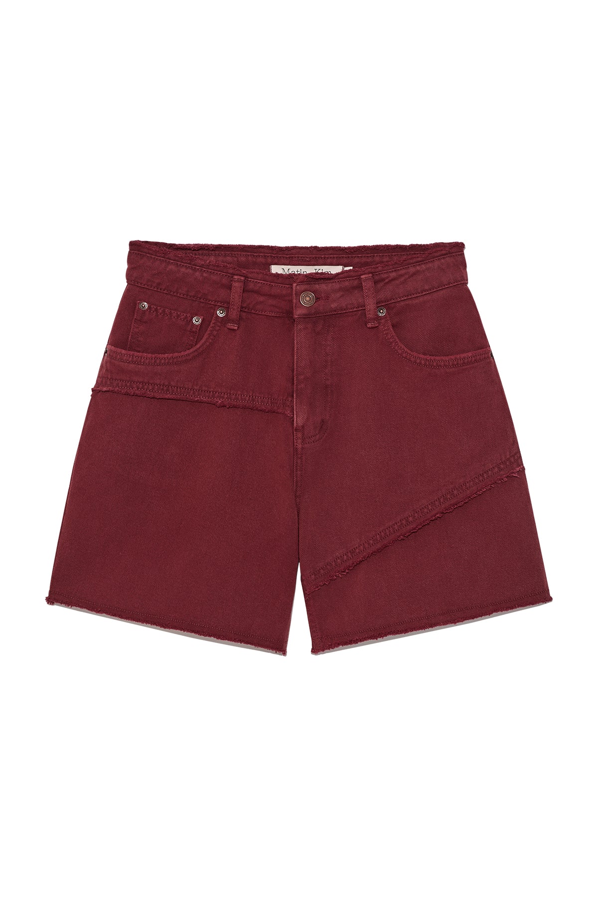matinkim CUT LINE POINT DENIM SHORTS IN RED