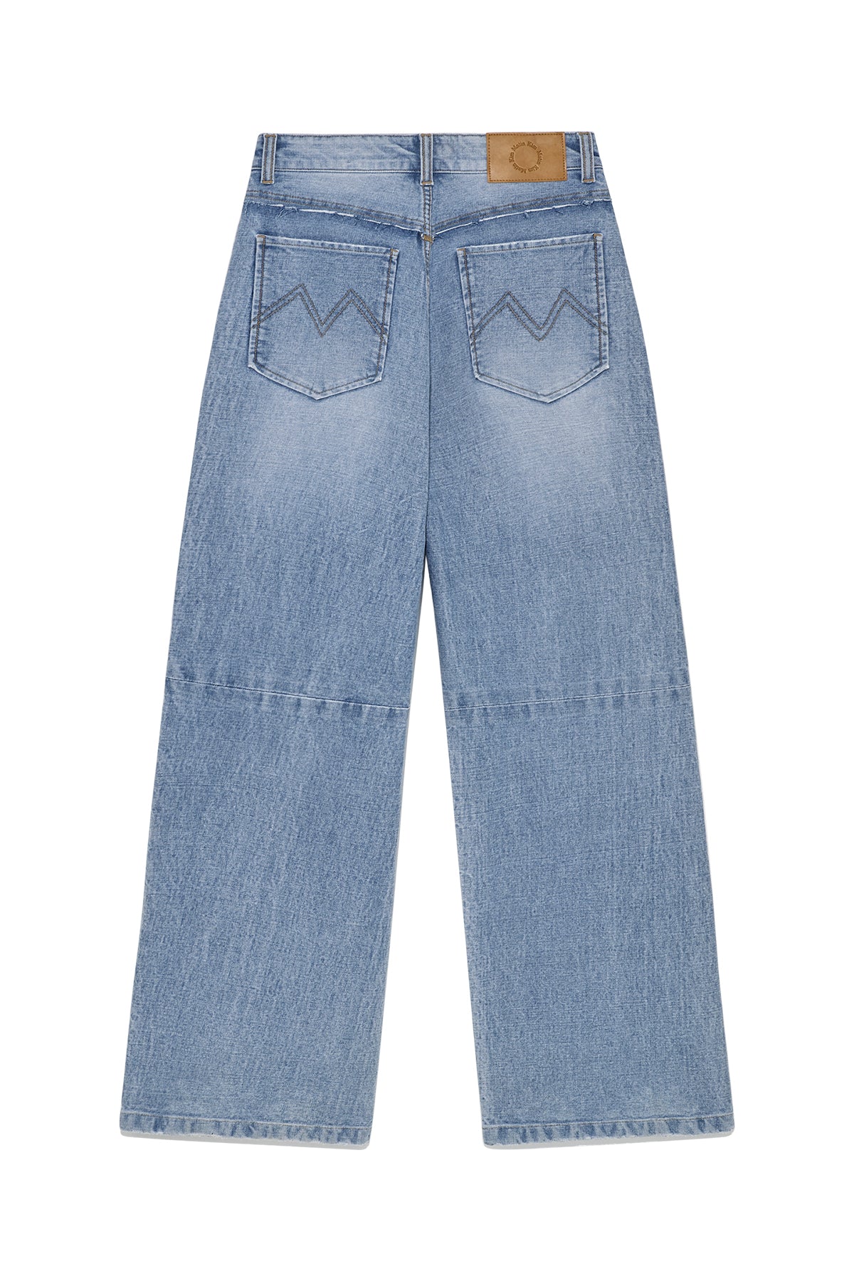 matinkim UNBALANCE CUT POINT DENIM PANTS IN BLUE