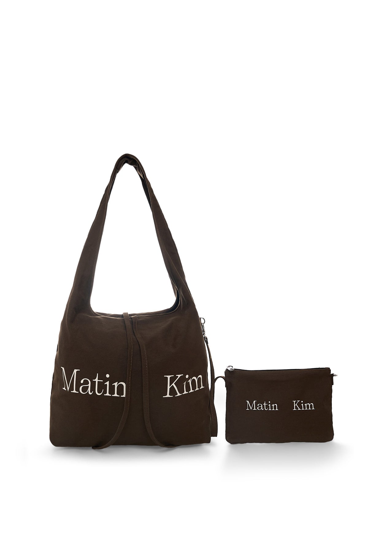 matinkim LOGO POINT ROUND ECOBAG IN KHAKI BROWN