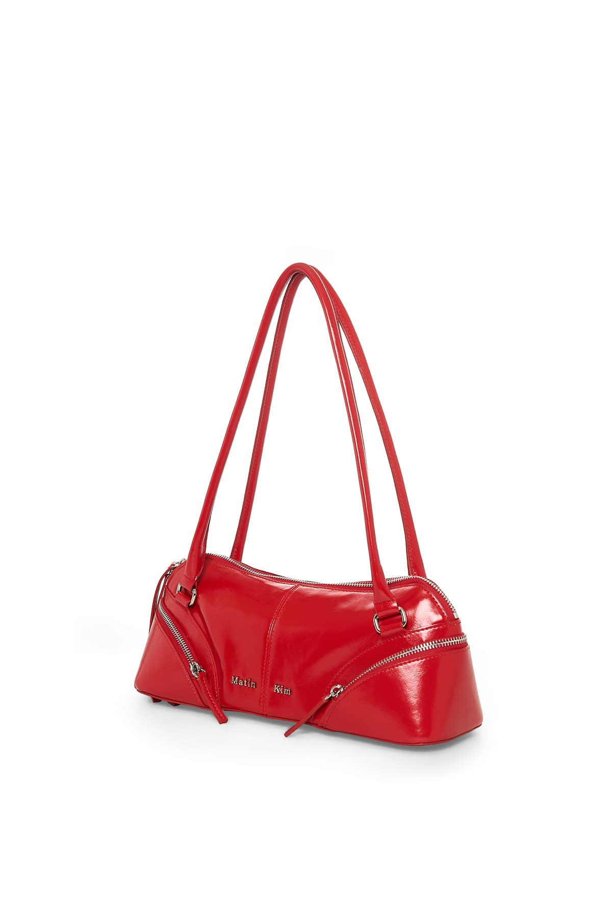 matinkim CURVE ZIP BAGUETTE BAG IN RED