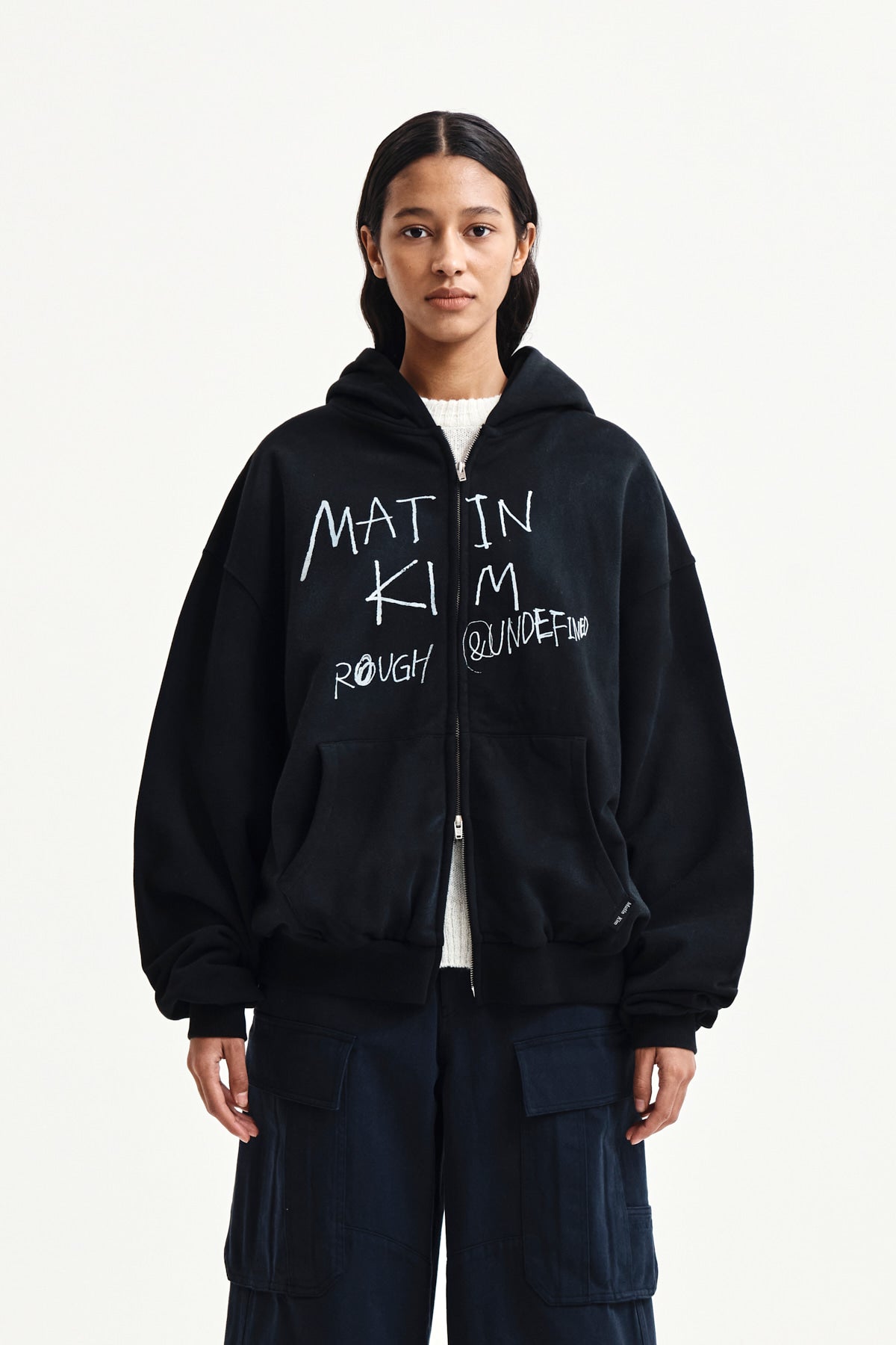 matinkim VINTAGE WASHED GRAFFITI HOODY ZIP UP IN BLACK