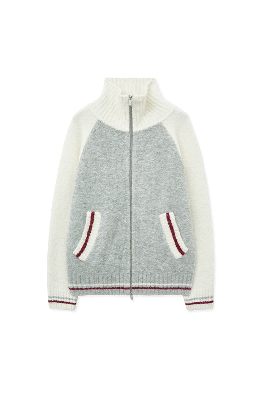 matinkim HIGH NECK RAGLAN KNIT ZIP UP FOR MEN IN IVORY