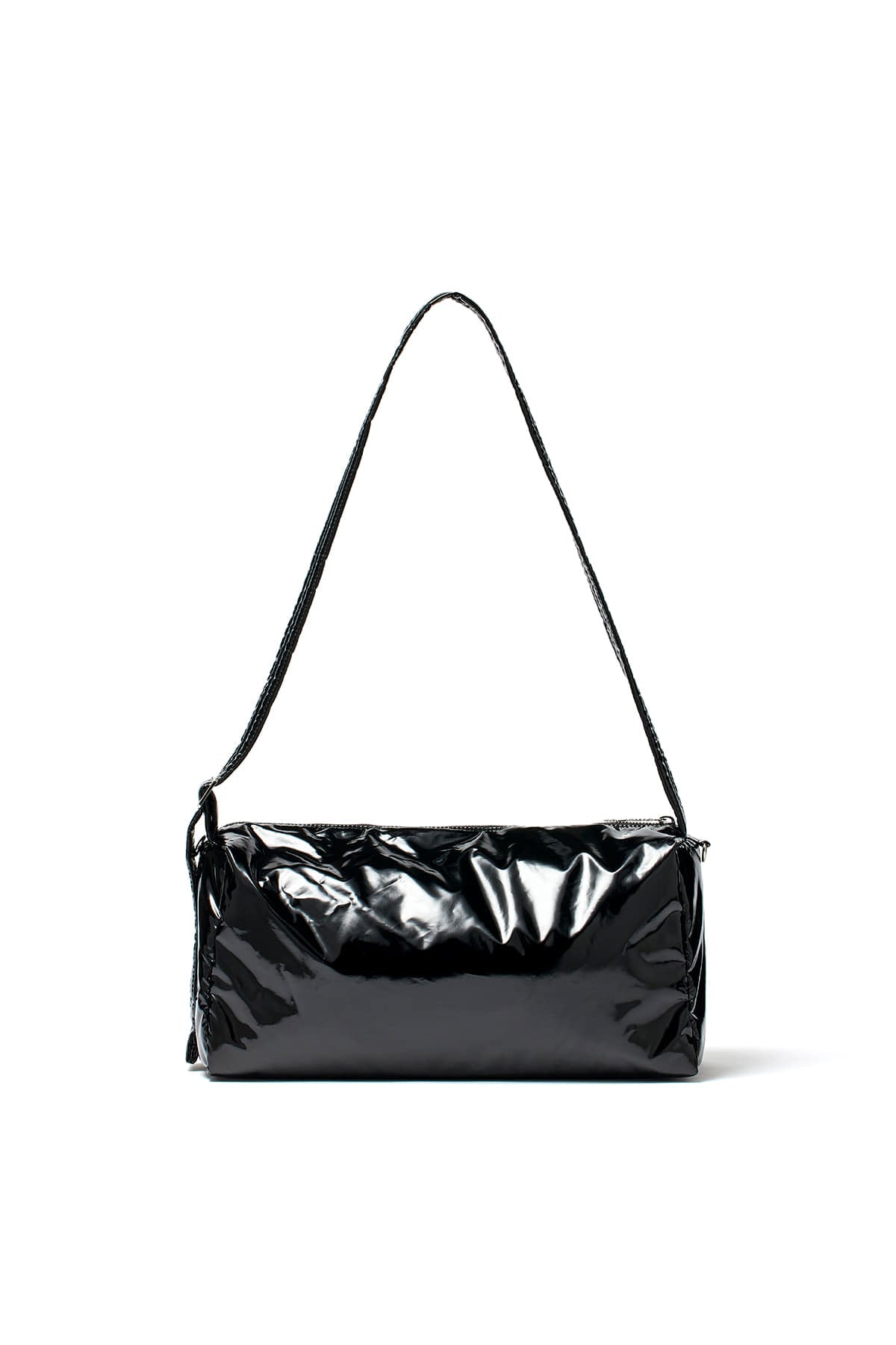 matinkim GLOSSY LOGO STITCH CROSS BAG IN BLACK