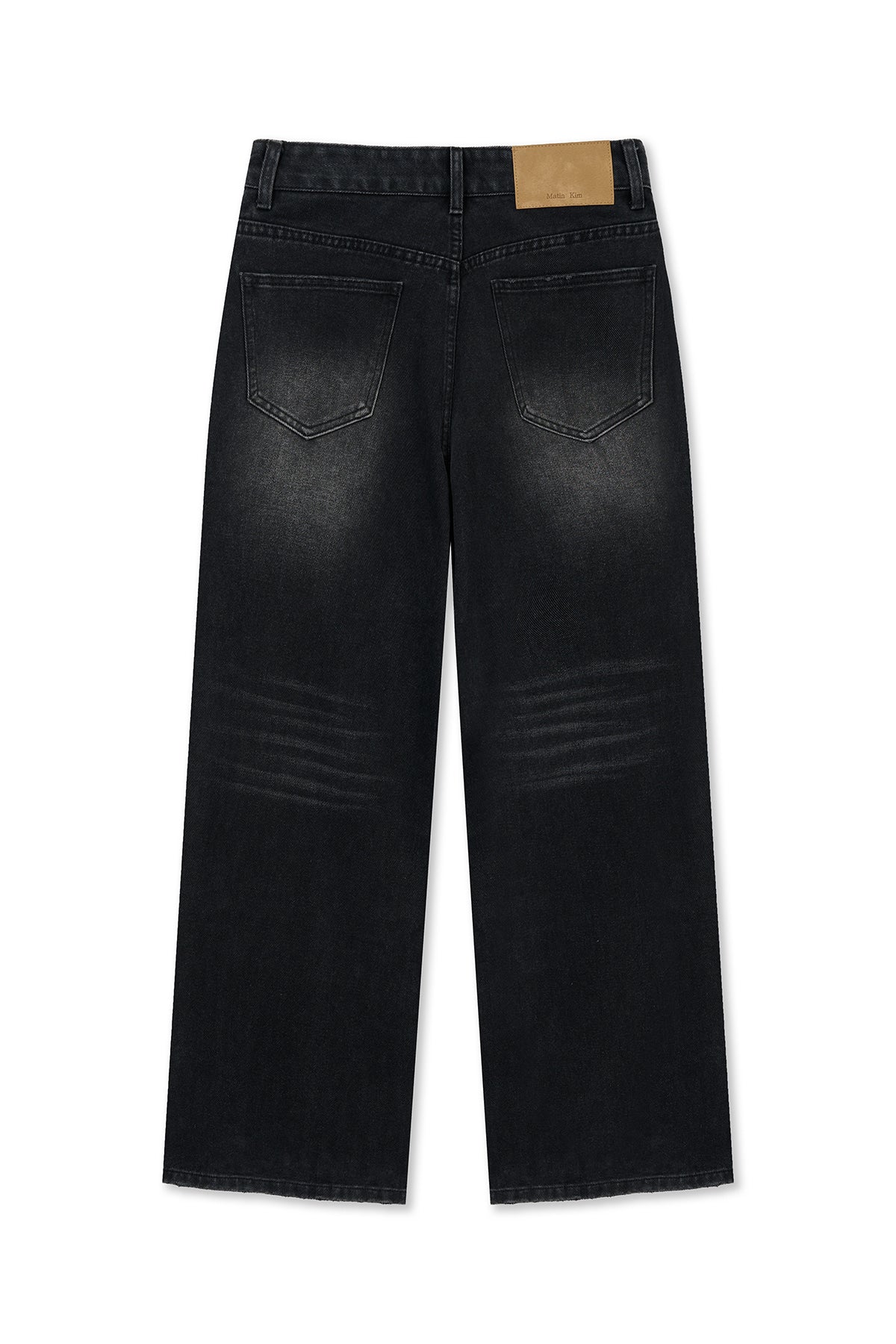 matinkim FRONT LAYERED DISTRESSED DENIM PANTS IN BLACK