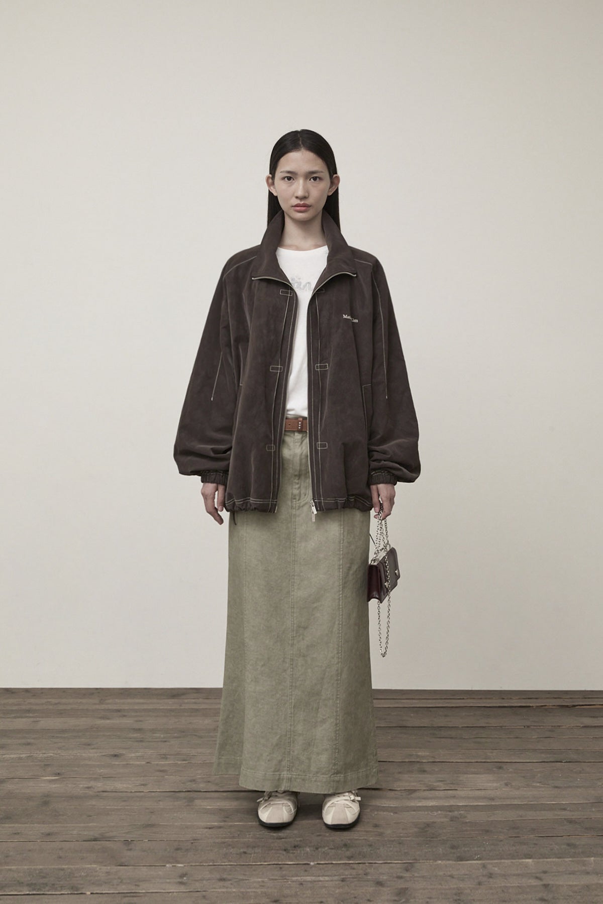 matinkim STITCH POINT HIGH NECK JUMPER IN BROWN