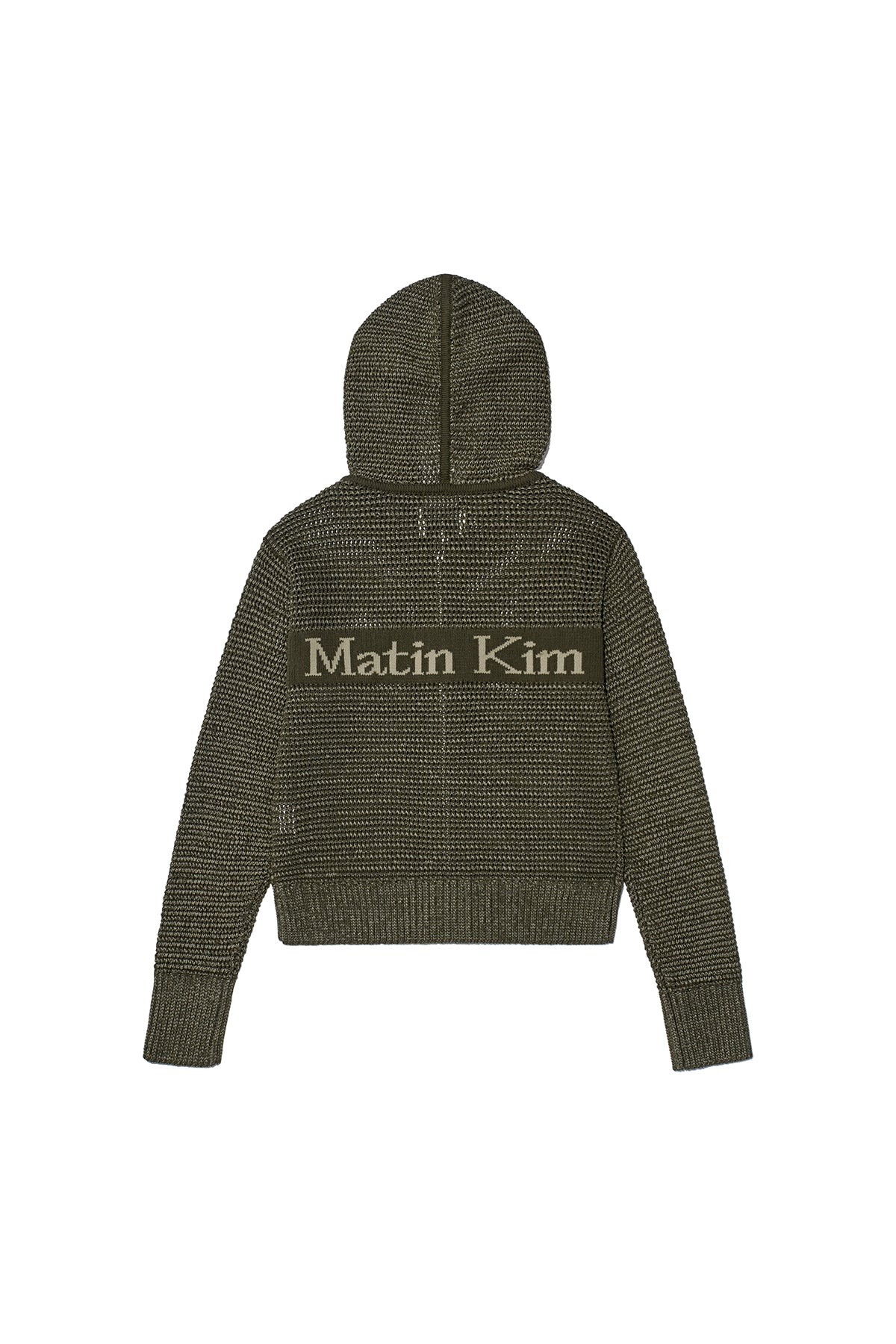 matinkim TWO TONE MESH KNIT HOODY ZIP UP IN KHAKI