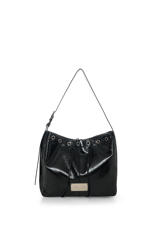 matinkim MATIN EYELET POINT LAYERED BIG SHOULDER BAG IN BLACK