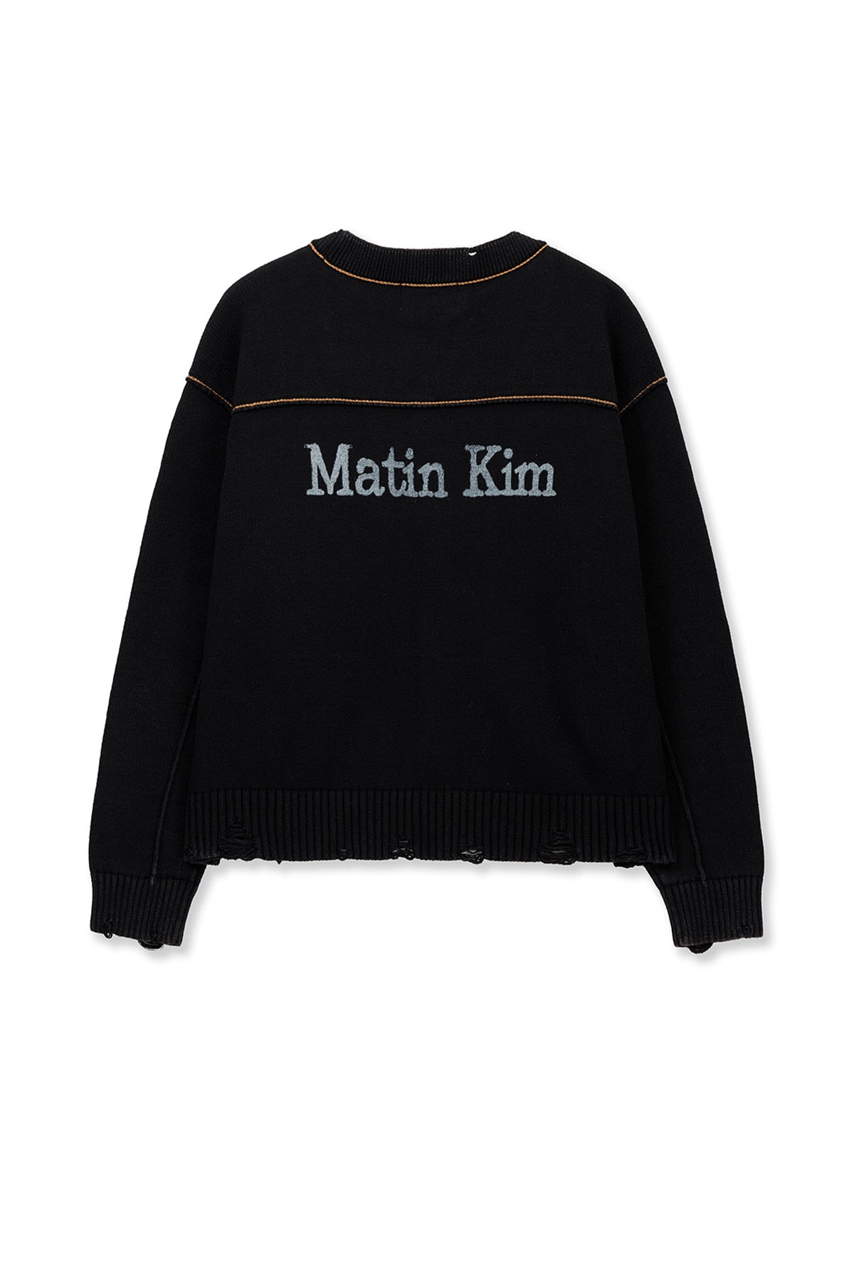 matinkim BACK LOGO LINE POINT KNIT CARDIGAN IN BLACK