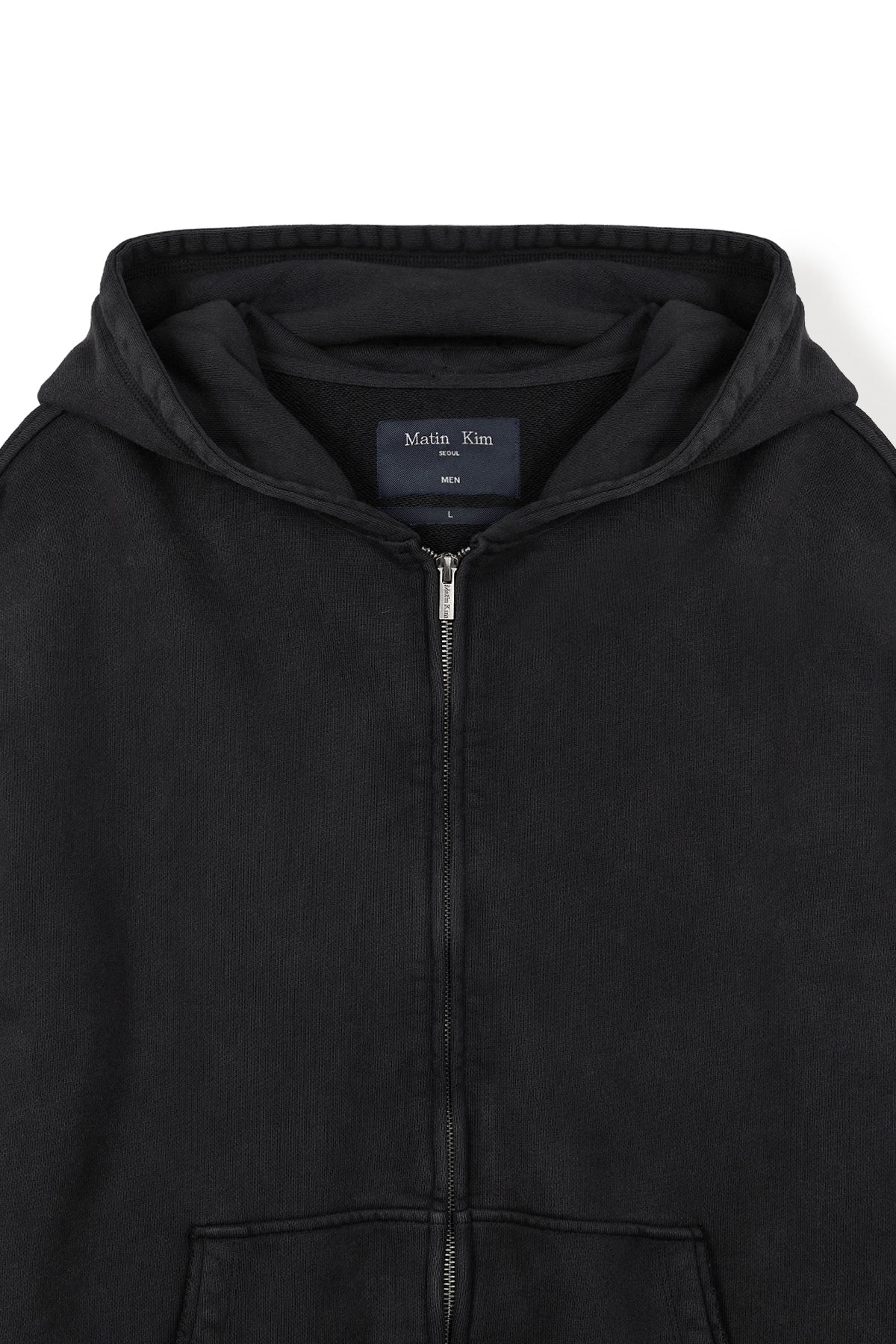 matinkim BACK LOGO WASHED HOODY ZIP UP FOR MEN IN CHARCOAL