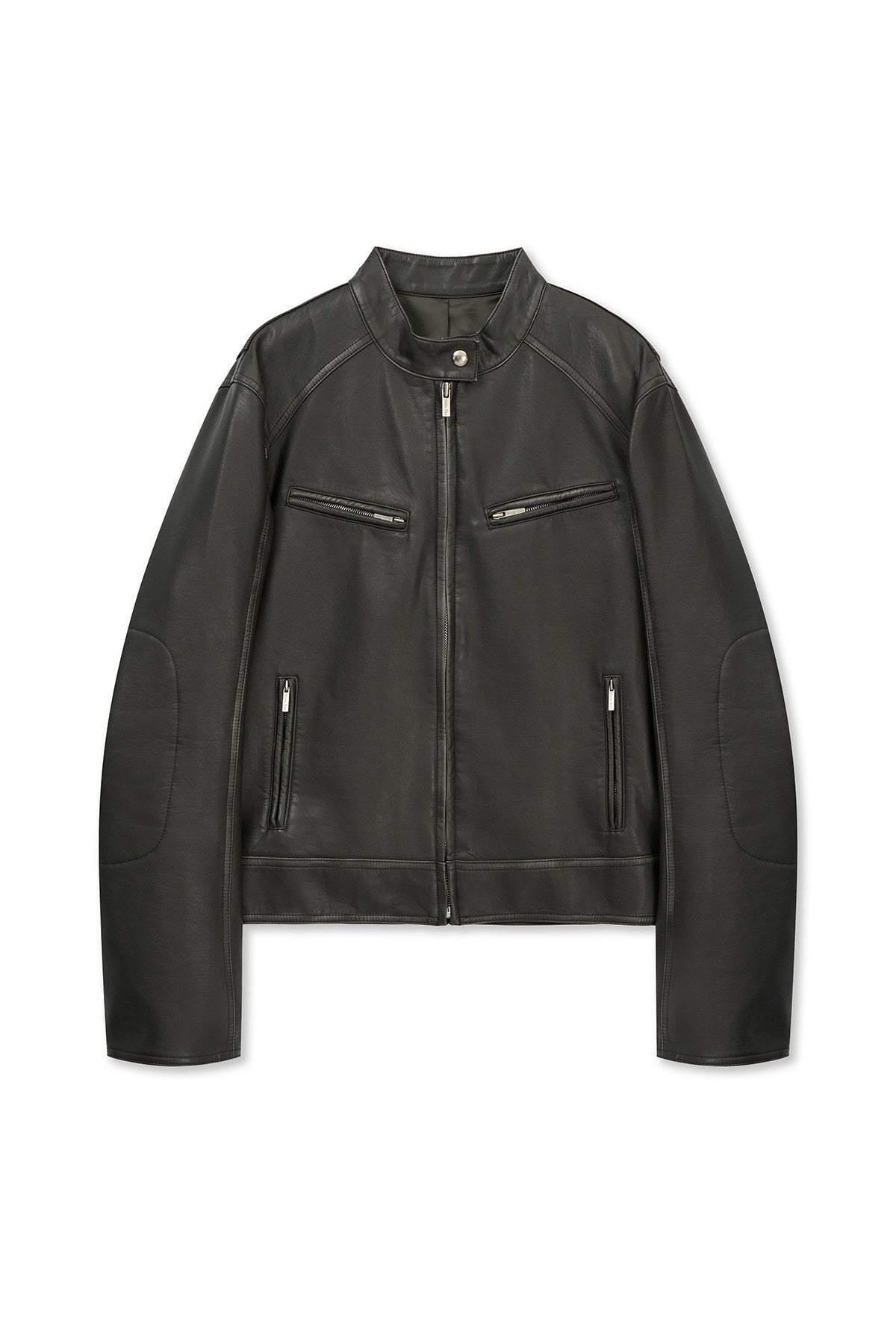 matinkim WASHED FAUX LEATHER RACER JUMPER IN CHARCOAL
