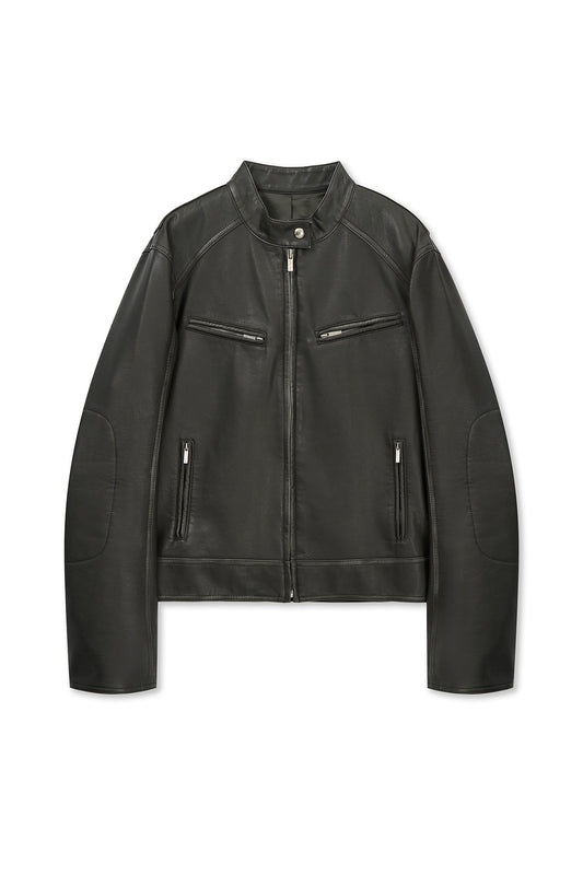 matinkim WASHED FAUX LEATHER RACER JUMPER IN CHARCOAL