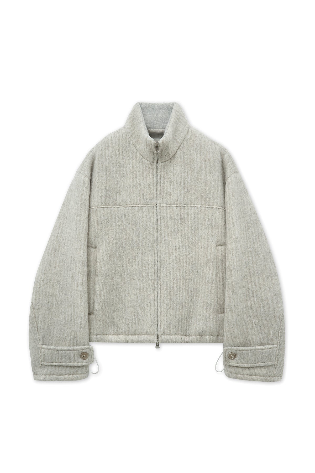 matinkim HAIRY HIGH NECK ZIP UP JUMPER IN LIGHT BEIGE