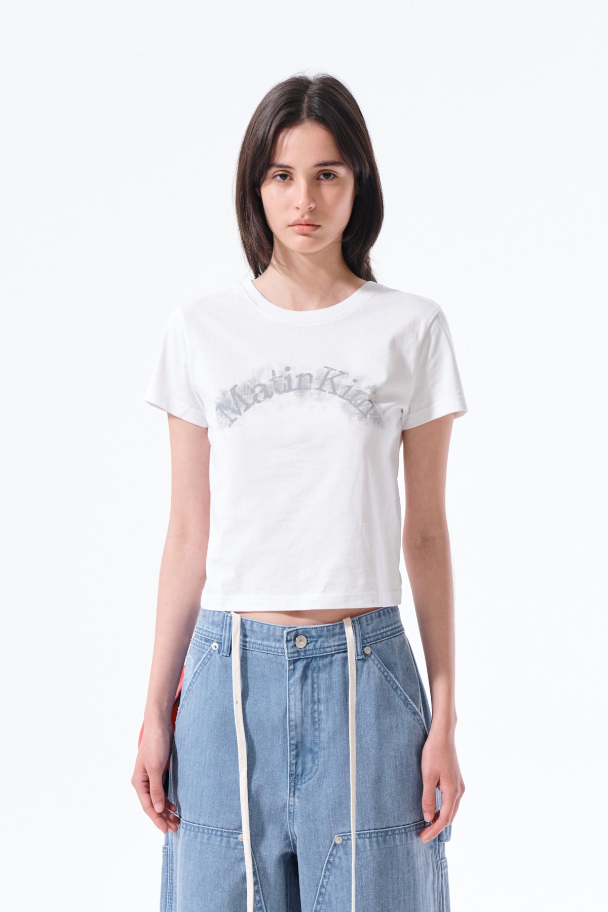 matinkim MATIN KIM ARCH LOGO CROP TOP IN WHITE