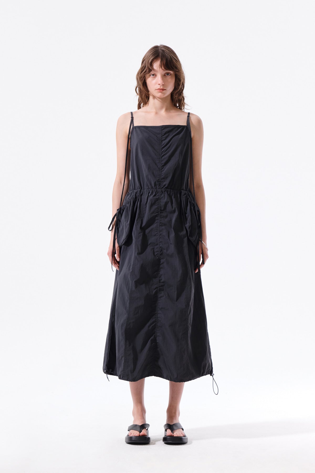 matinkim STRAP DETAIL SLEEVELESS UTILITY DRESS IN CHARCOAL