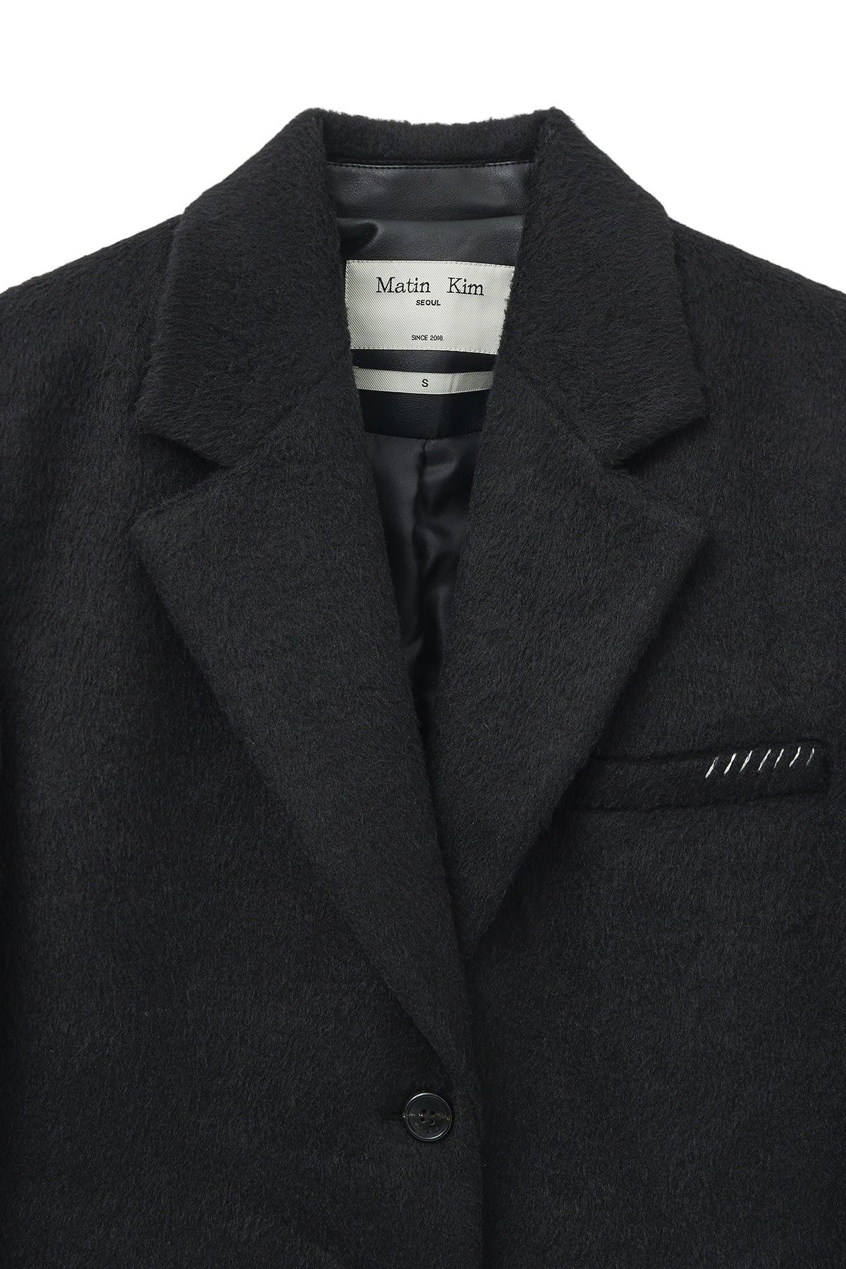 matinkim HAIRY OVERFIT STITCH SINGLE JACKET IN BLACK