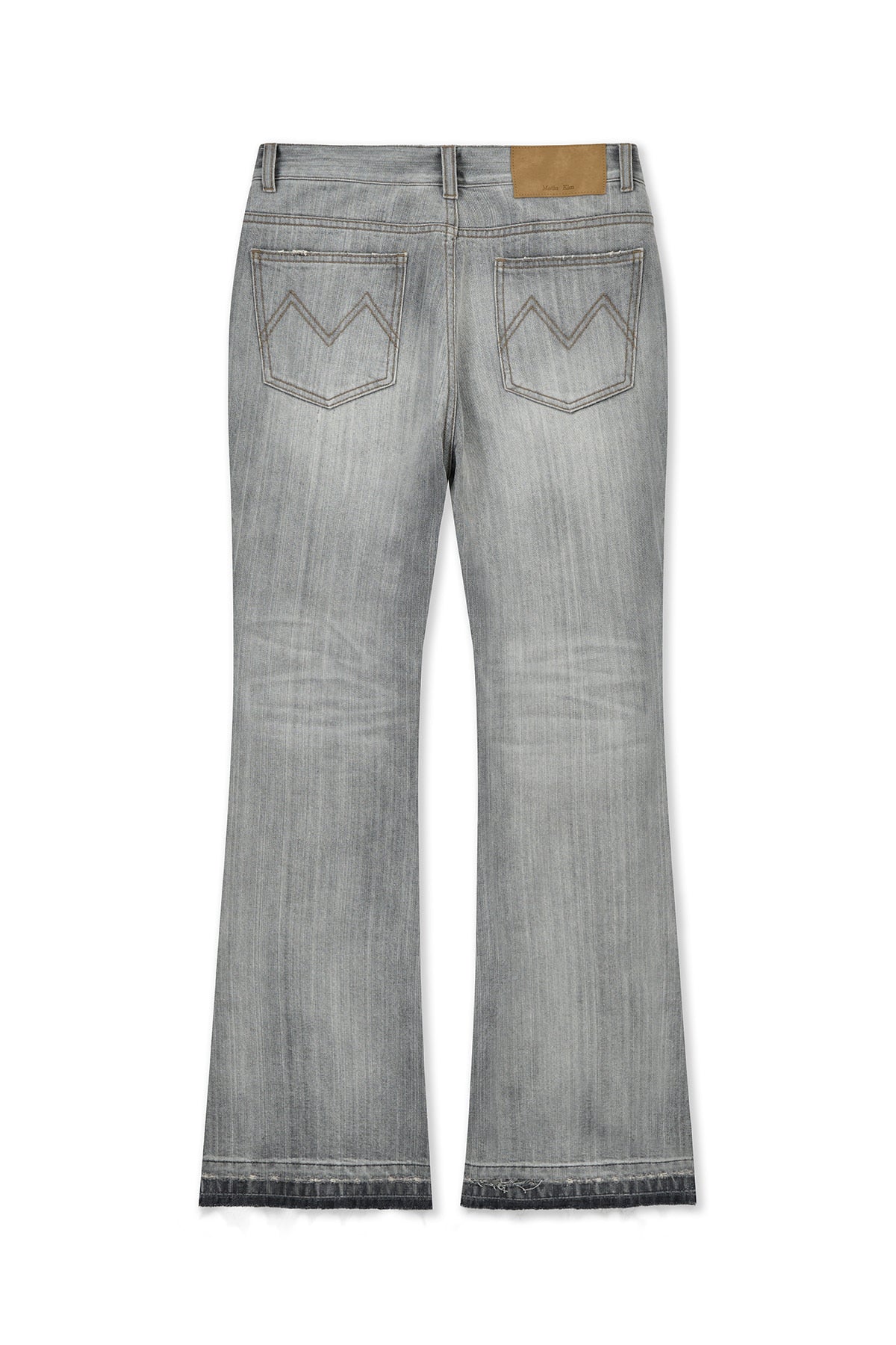 matinkim WASHED POINT BOOTS CUT DENIM PANTS IN GREY